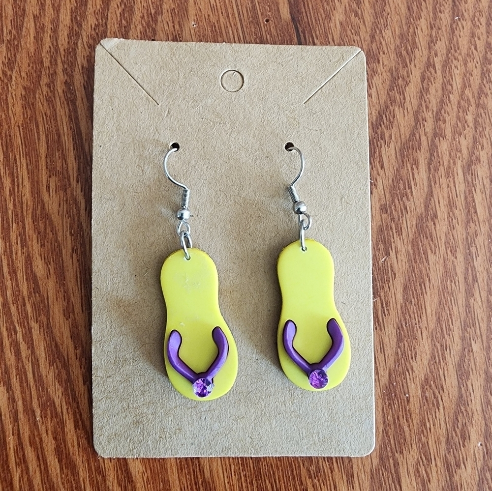 Yellow and Purple Flip-Flop Stainless Steel Fishhook Earrings